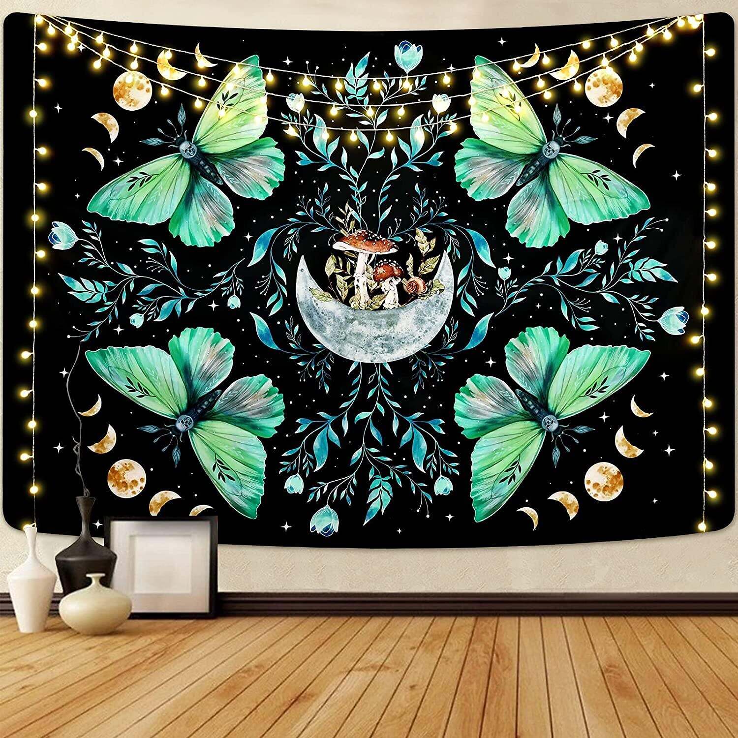 Trippy Wall Tapestry Psychedelic Moon Butterfly Art Decor