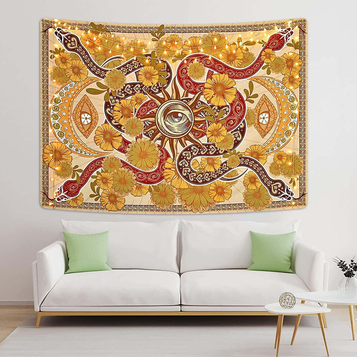 Flowers Tarot Tapestry Snake Sun Tapestry Mystic Eye