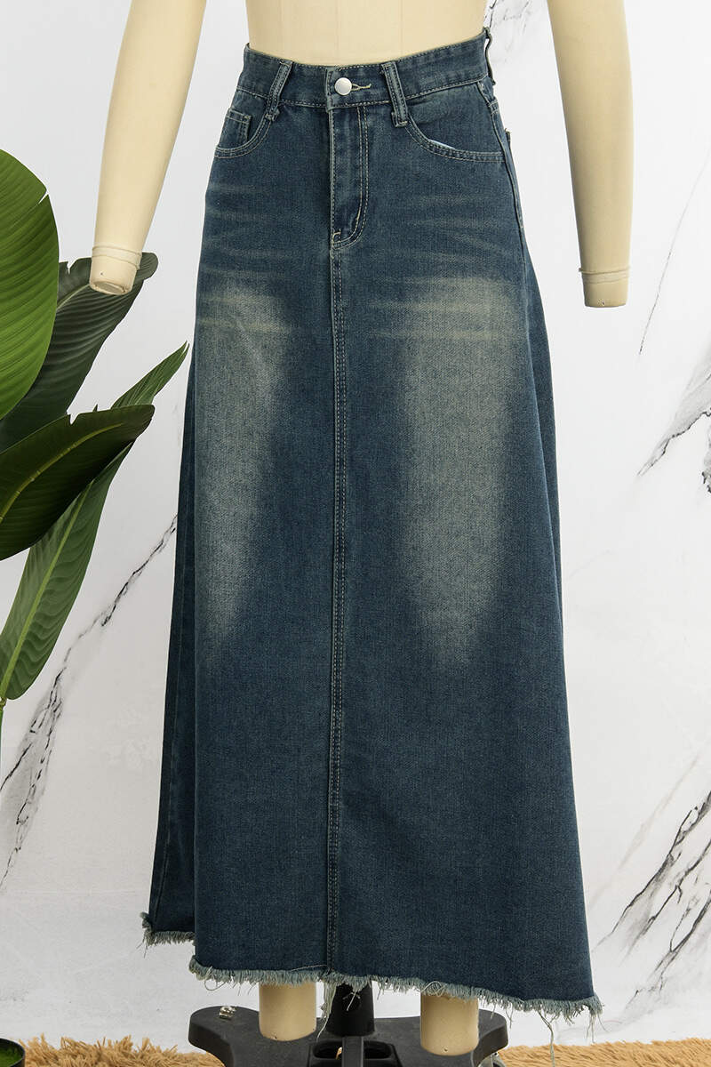 Blue Casual Solid Patchwork High Waist Regular Denim Skirts