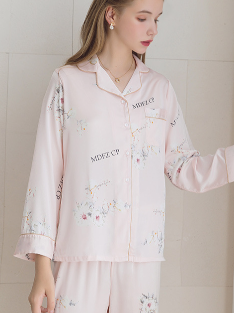 Regular Fit Casual Floral V Neck Long Sleeve Pajama Set