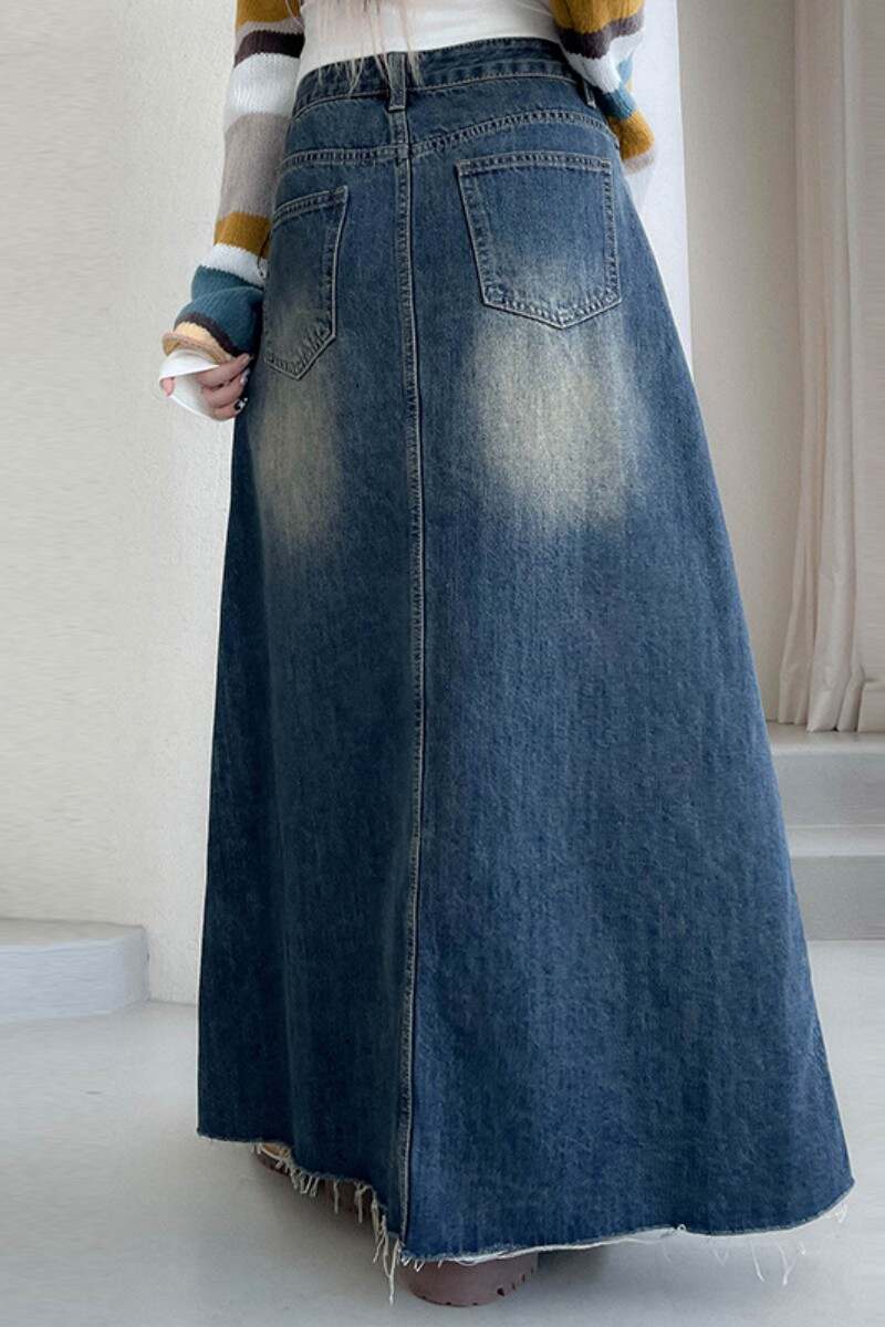 Blue Casual Solid Patchwork High Waist Regular Denim Skirts