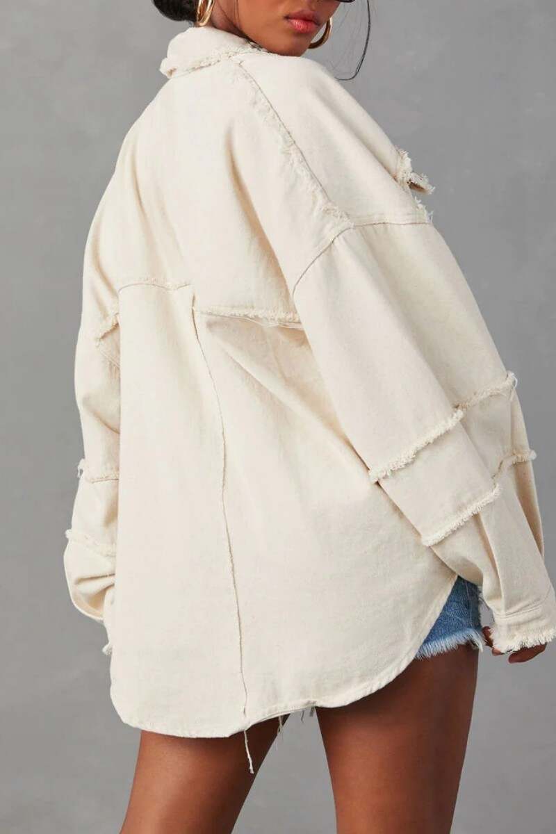 Apricot Casual Solid Patchwork Turndown Collar Long Sleeve Regular Denim Jacket