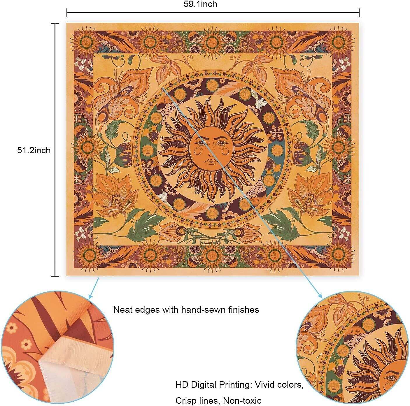 Tarot Burning Sun Tapestry Flower Vines Tapestries