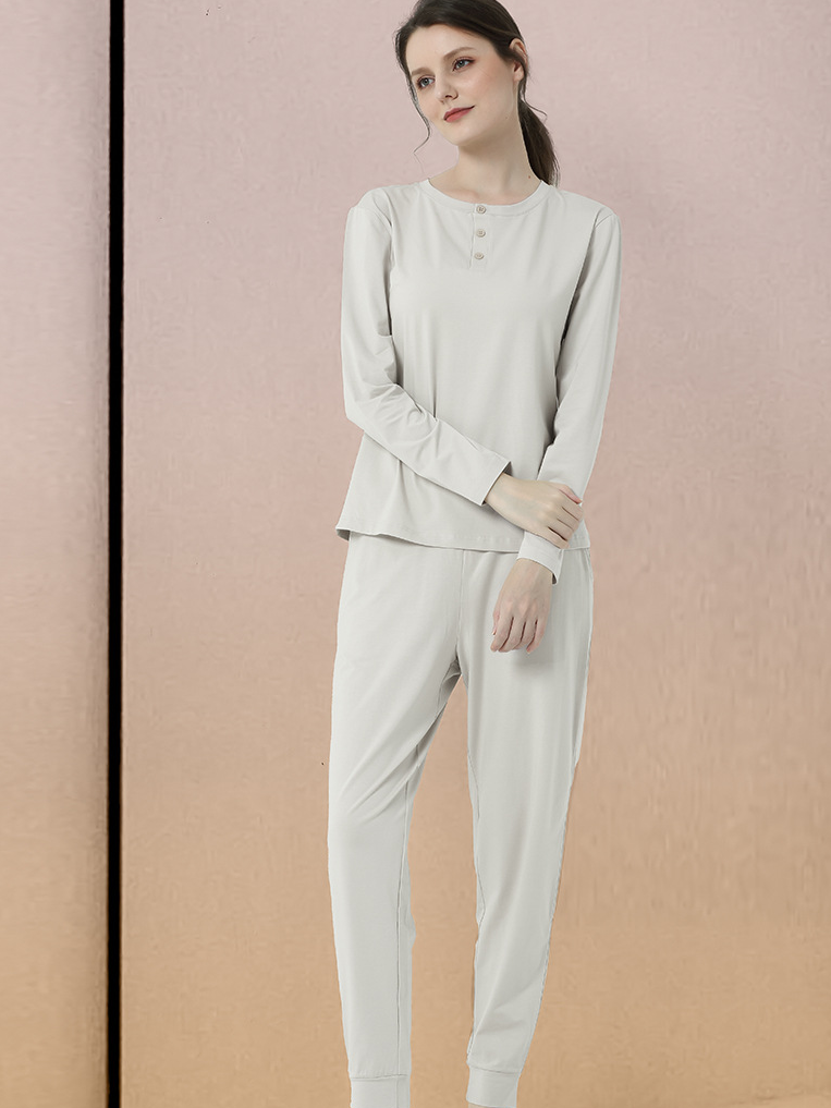 Simple Regular Fit Plain Long Sleeve Pajama Set