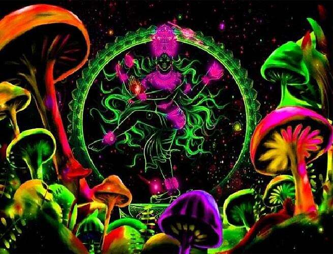 Trippy Black Light Tapestry UV Reactive Psychedelic Mushroom Mandala Chakra