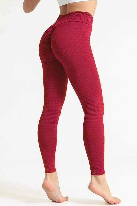 Solid Textured Scrunch Butt Sports Legging