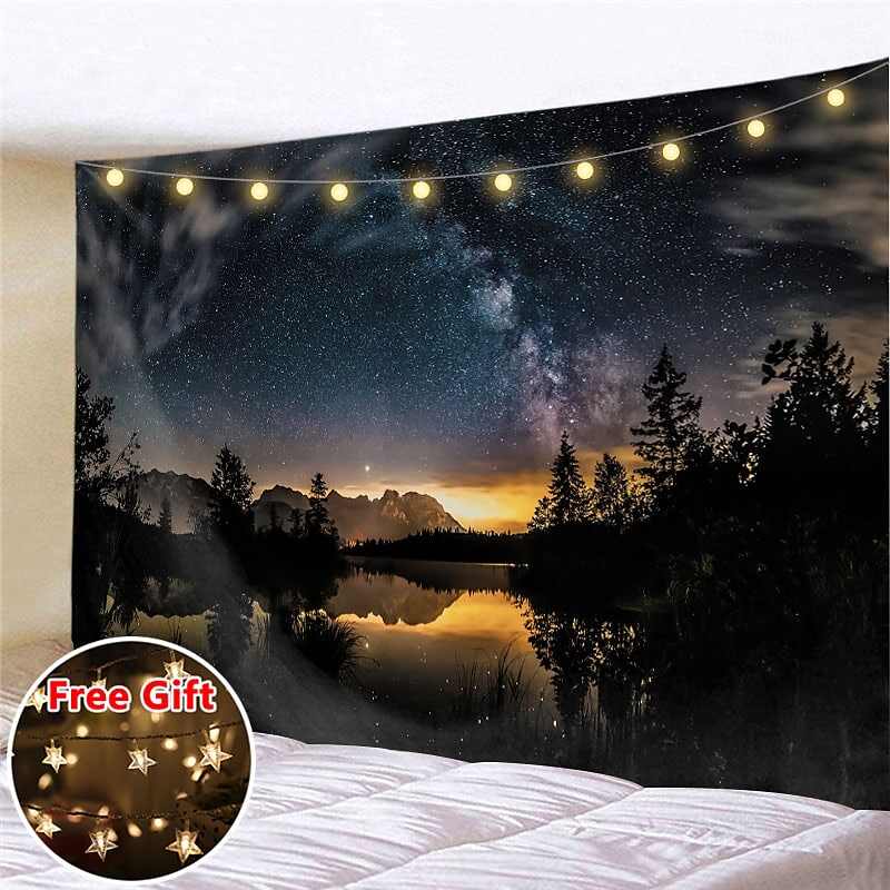 Landscape LED Lights Wall Tapestry Art Decor Galaxy Universe Print