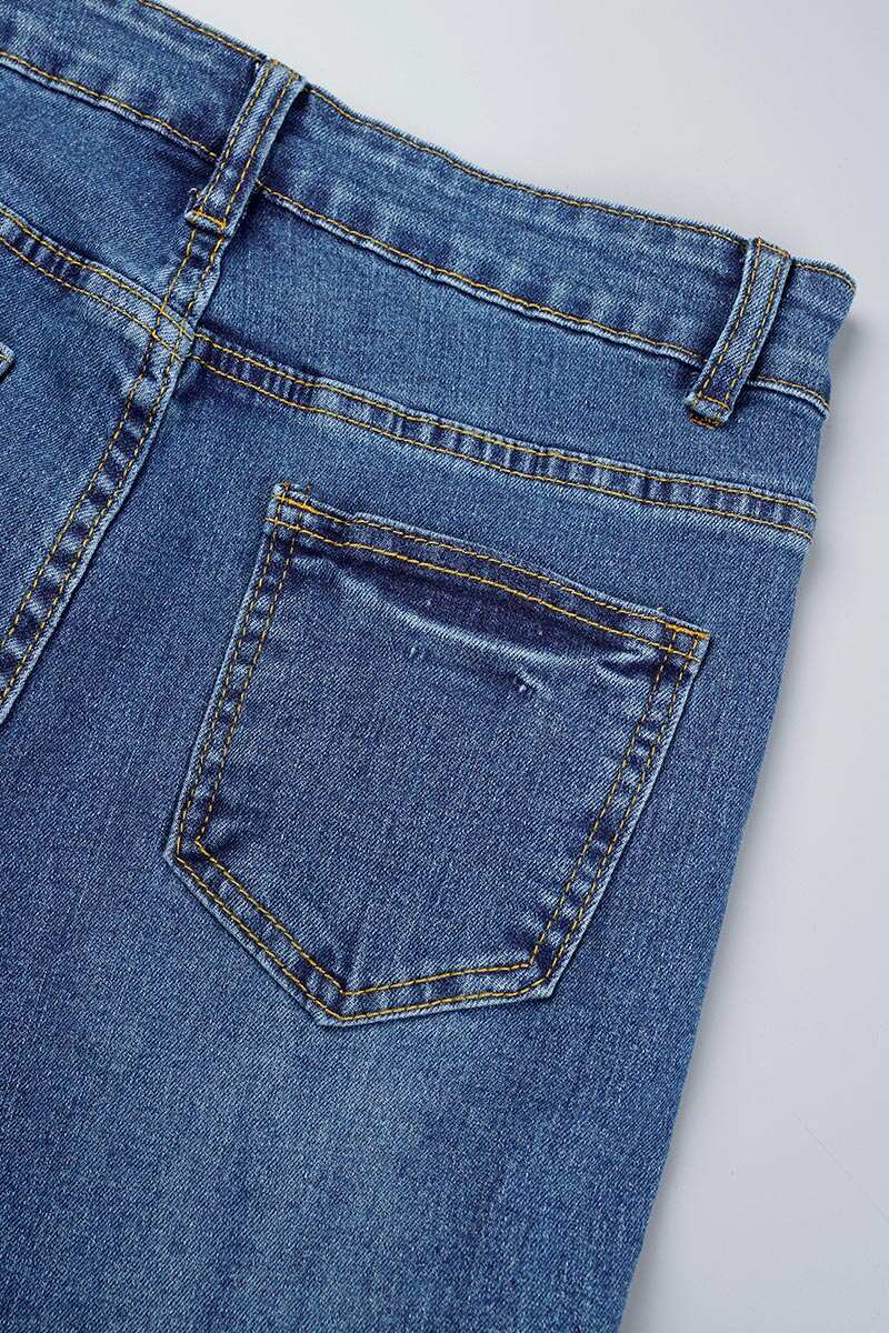 Deep Blue Casual Solid Buckle High Waist Regular Denim Jeans