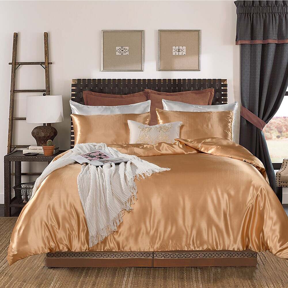 Silky Satin White Duvet Cover Set Quilt Bedding Sets Comforter Cover