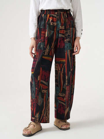 Women Pants & Capris | Vintage Print Dual Pocket Elastic Waist Pants For Women - QV39349