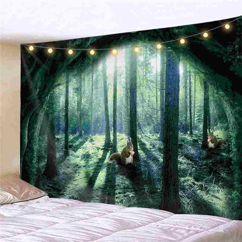 Landscape LED Lights Wall Tapestry Art Decor Forest Waterfall Print