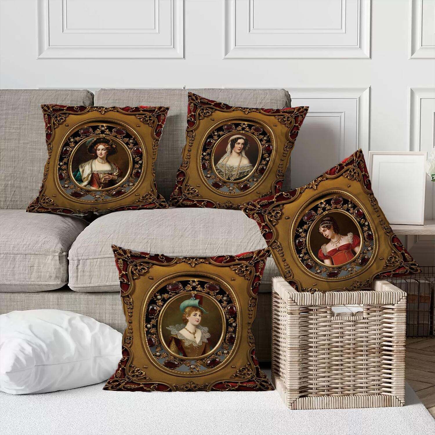 Vintage Portrait Double Side Pillow Cover 4PC Victorian Pillowcase