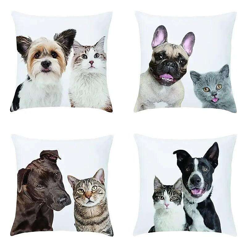 Animal Dog Cat Double Side Cushion Cover 4PC Soft Decorative Square Throw Pillow Cover Cushion Case Pillowcase for Bedroom Livingroom Superior Quality Machine Washable Indoor Cushion for Sofa Couch Bed Chair