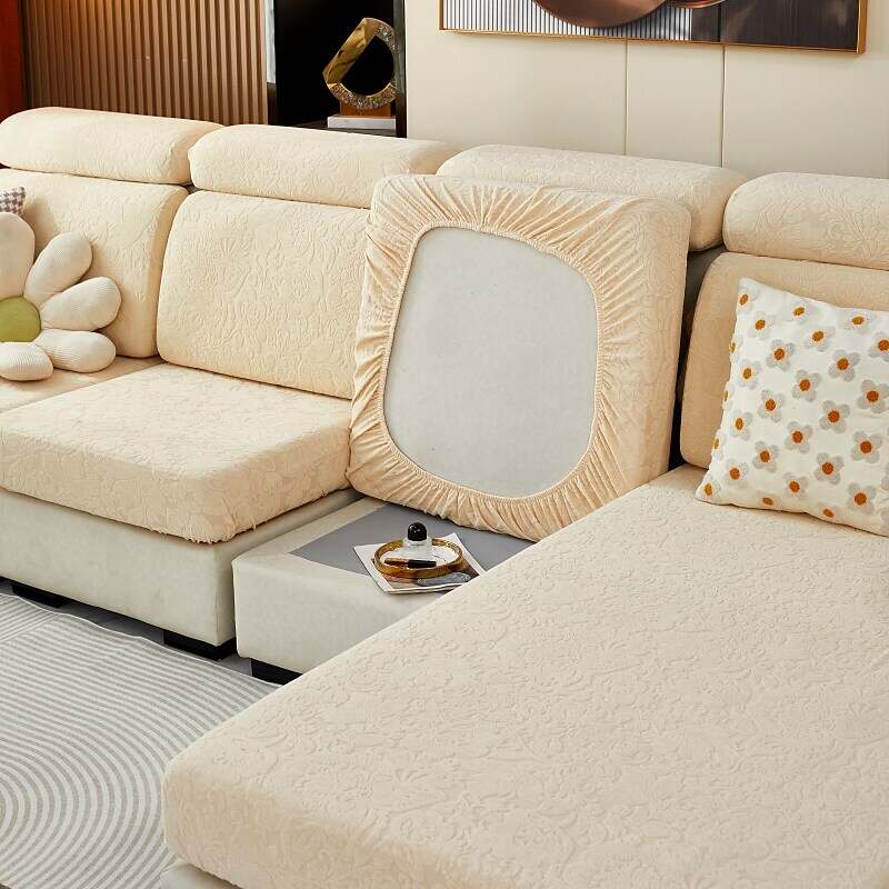 Stretch Sofa Seat Cushion Cover Slipcover Elastic Couch Sectional Armchair Loveseat 4 or 3 Seater L Shape Solid Soft Durable Washable