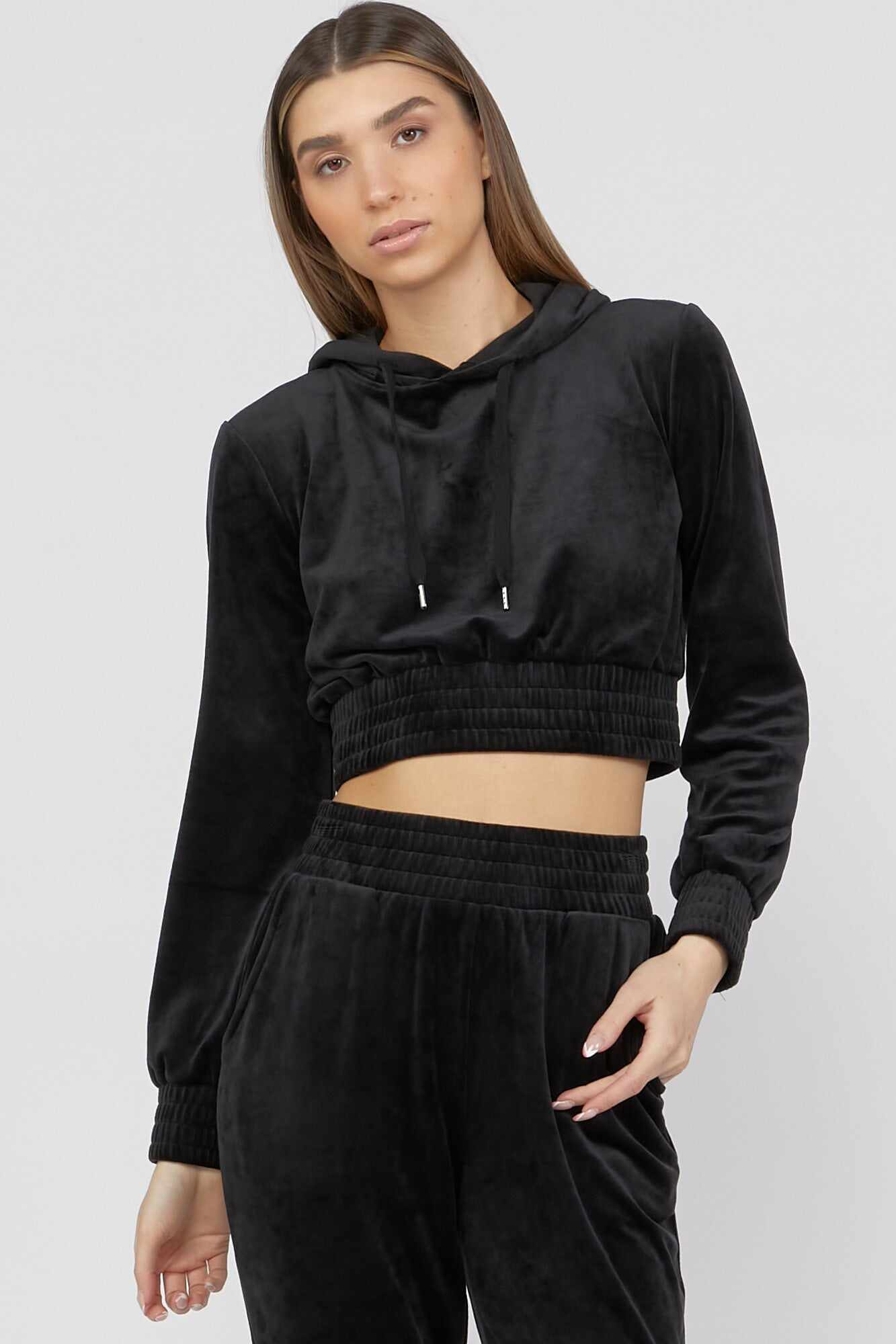 Women Apparel | Velvet Cropped Hoodie Dark Brown Forever21 - LT74943