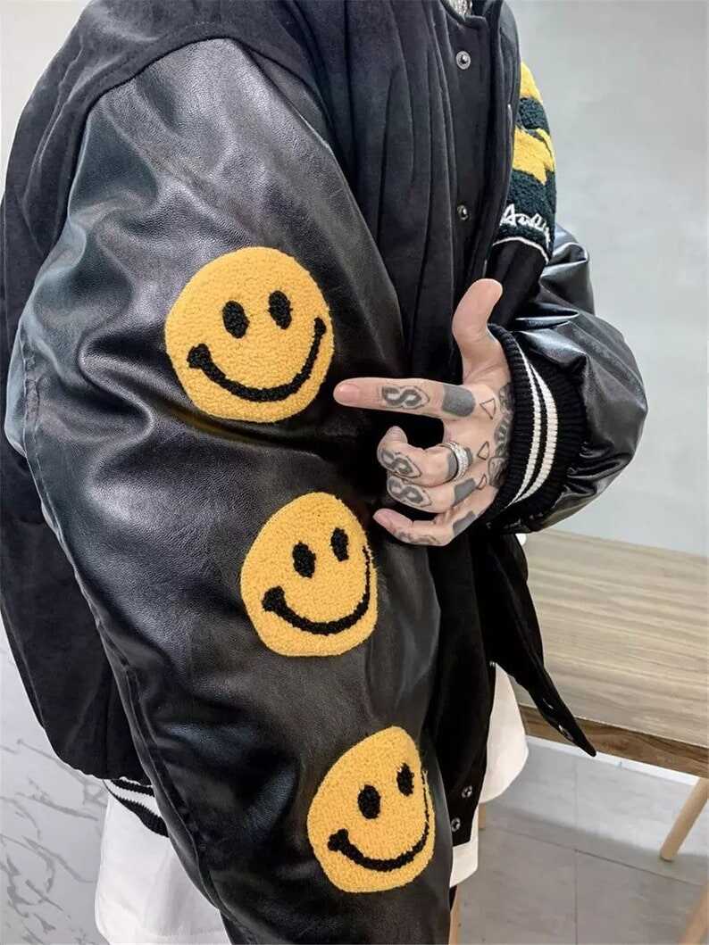 Smiling Face Bomber Varsity Jackets