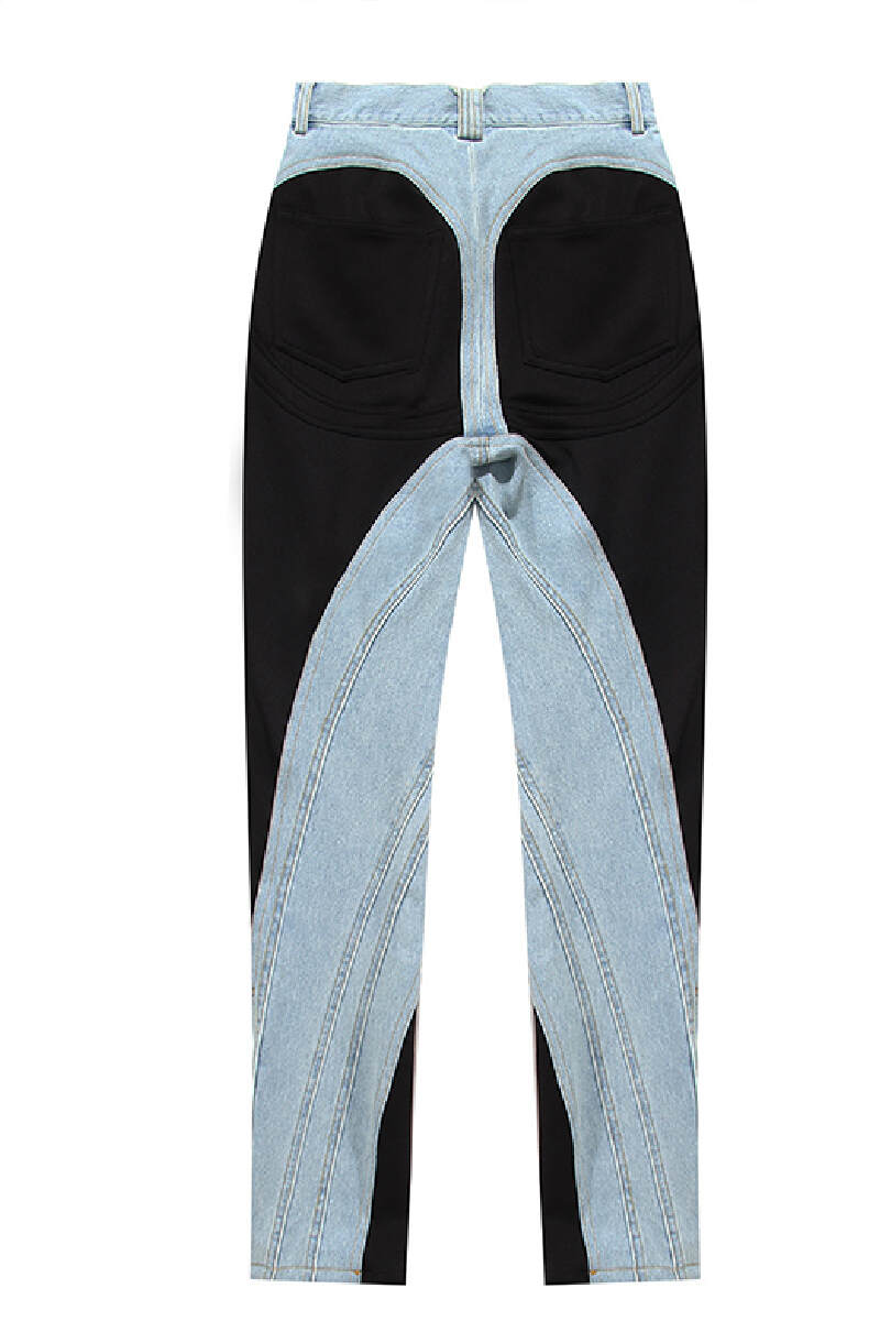 Baby Blue Casual Patchwork Contrast High Waist Skinny Denim Jeans