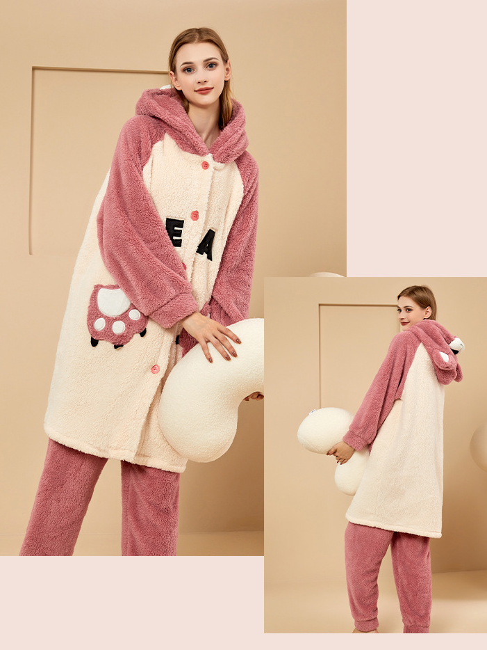 Coral Velvet Simple Long Sleeve Couple Pajama Set