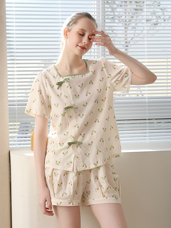 Cotton Floral Regular Sleeve Simple Others Pajama Set