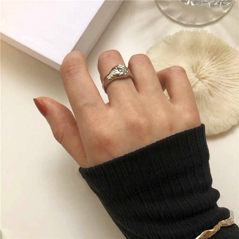 Foxanry Minimalist Silver ColorRings Fashion Simple Hollow Geometric Vintage Thai Silver Party Jewelry Gifts for Women