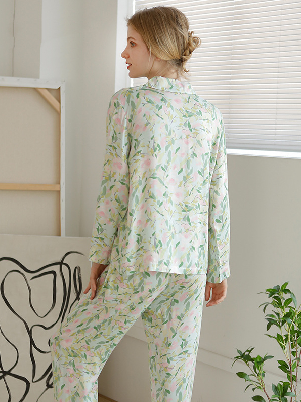 Floral Casual V Neck Regular Fit Long Sleeve Pajama Set