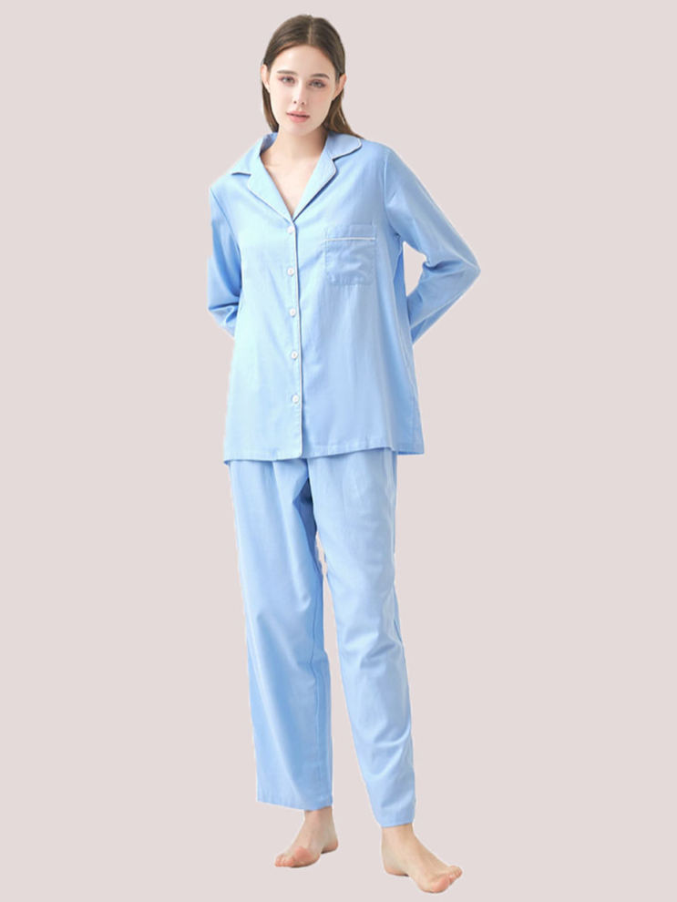 Regular Sleeve Simple Plain Long Sleeve Pajama Set