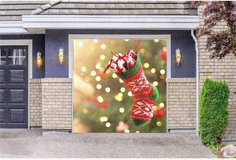 Christmas stocking garage door banner ornament