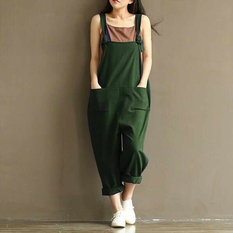 Women's Cotton Suspenders Casual Trousers