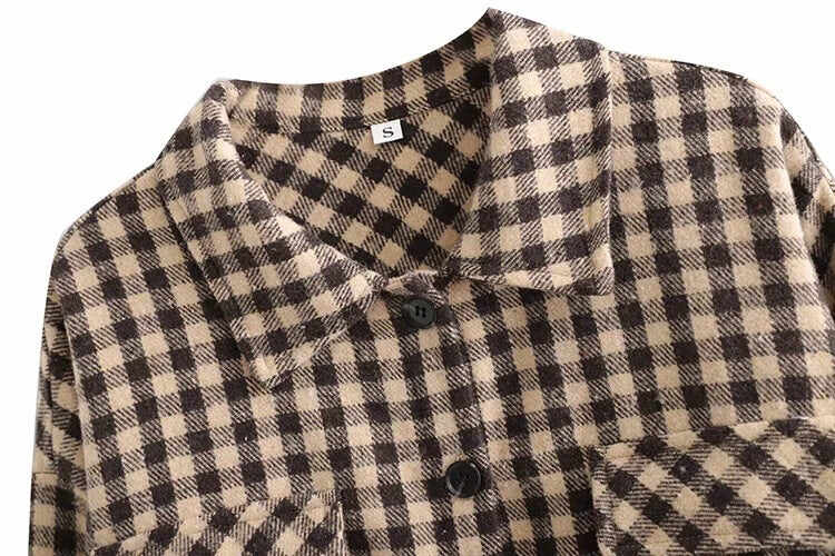 Coffee Color Plaid Length Shirt Jacket