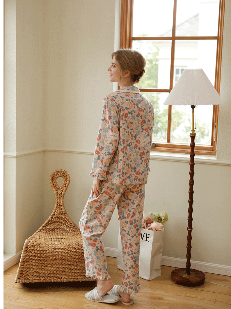 Casual Floral Regular Fit Cotton Simple Long Sleeve Pajama Set