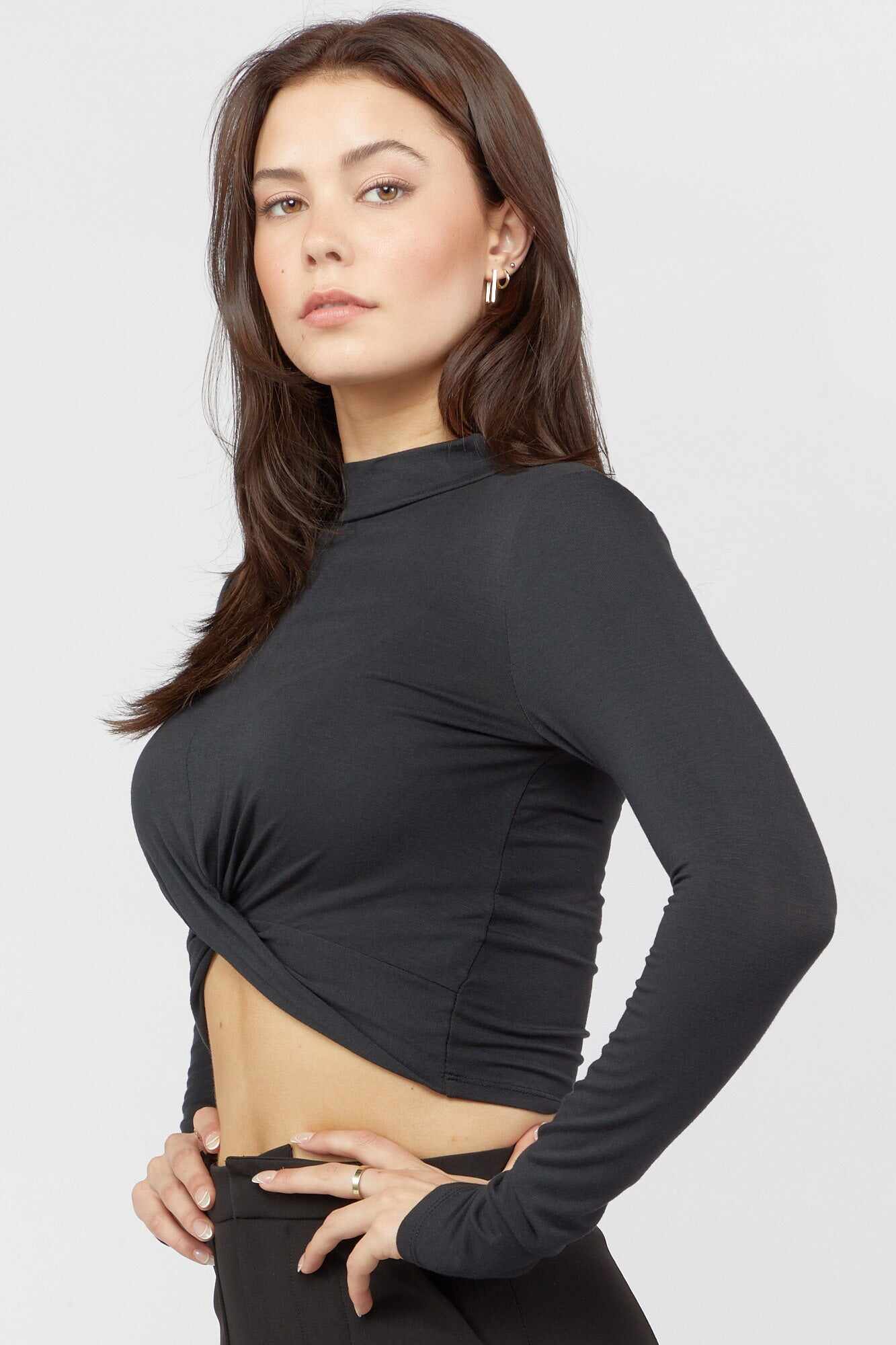 Women Apparel | Mock Neck Twisted-Hem Crop Top Wine Forever21 - PB32552