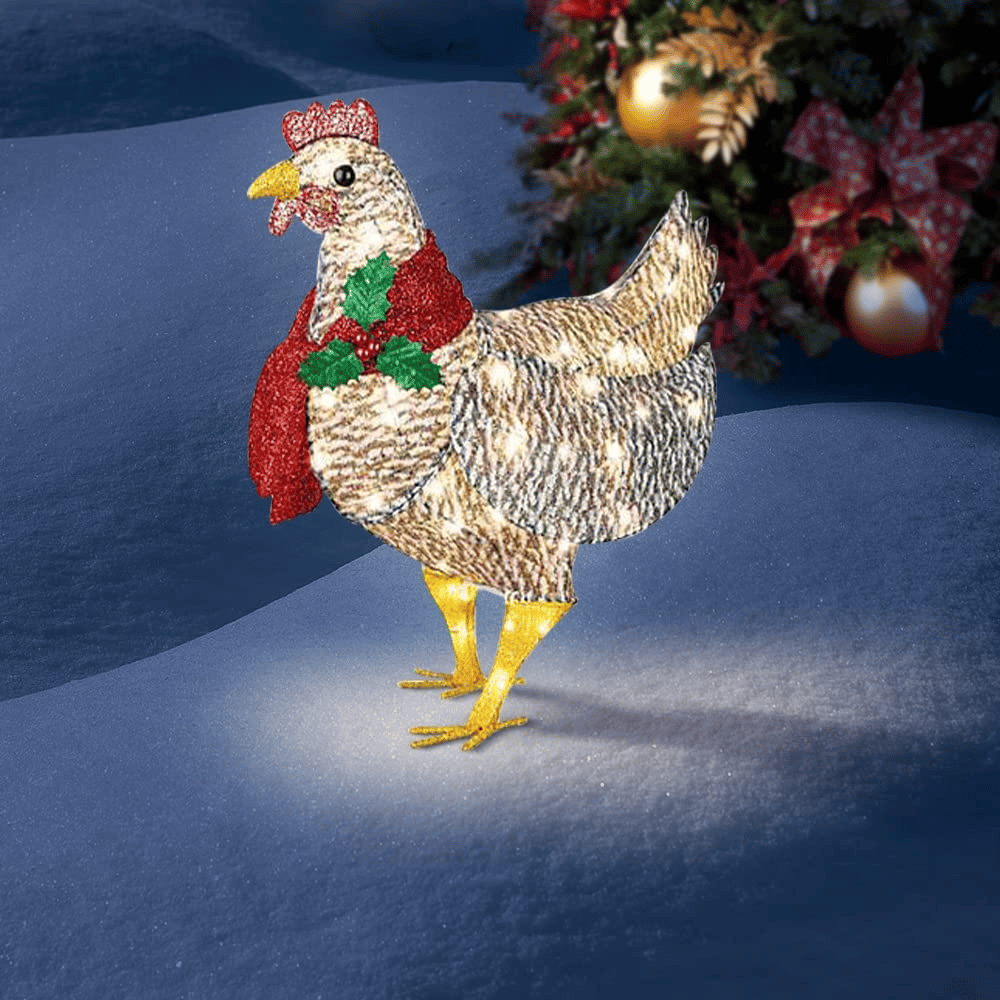 Light-Up Chicken with Scarf Holiday Decoration