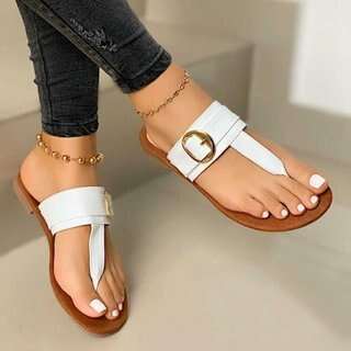 Womens Leather Sandals Bohemia T-tied Low Heels Clip