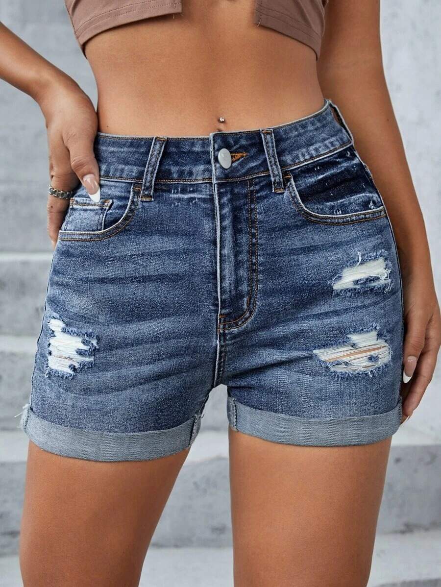 stretch denim shorts