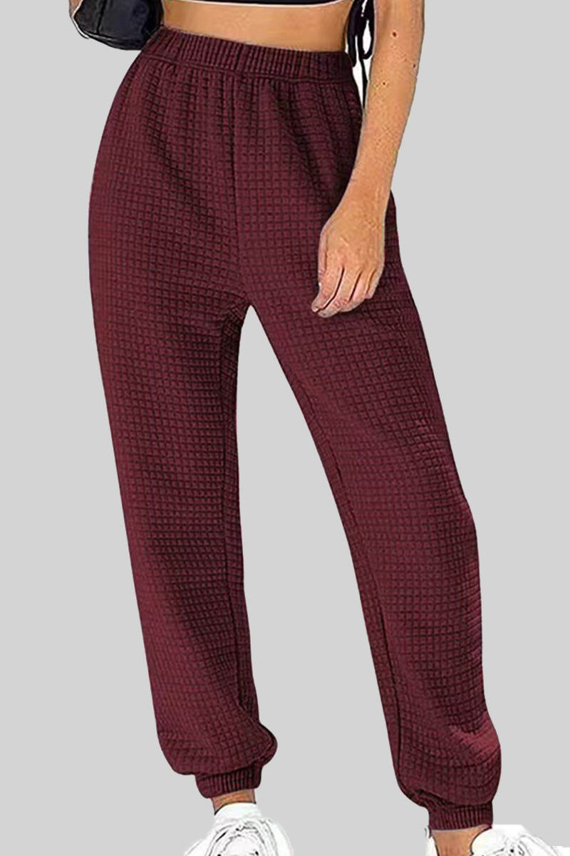 Deep Red Street Solid Patchwork Regular Mid Waist Straight Solid Color Bottoms