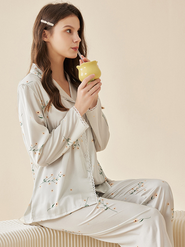 Casual Loose Regular Sleeve Floral Long Sleeve Pajama Set