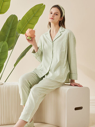 Casual Plain Regular Sleeve Shawl Collar Cotton Long Sleeve Pajama Set