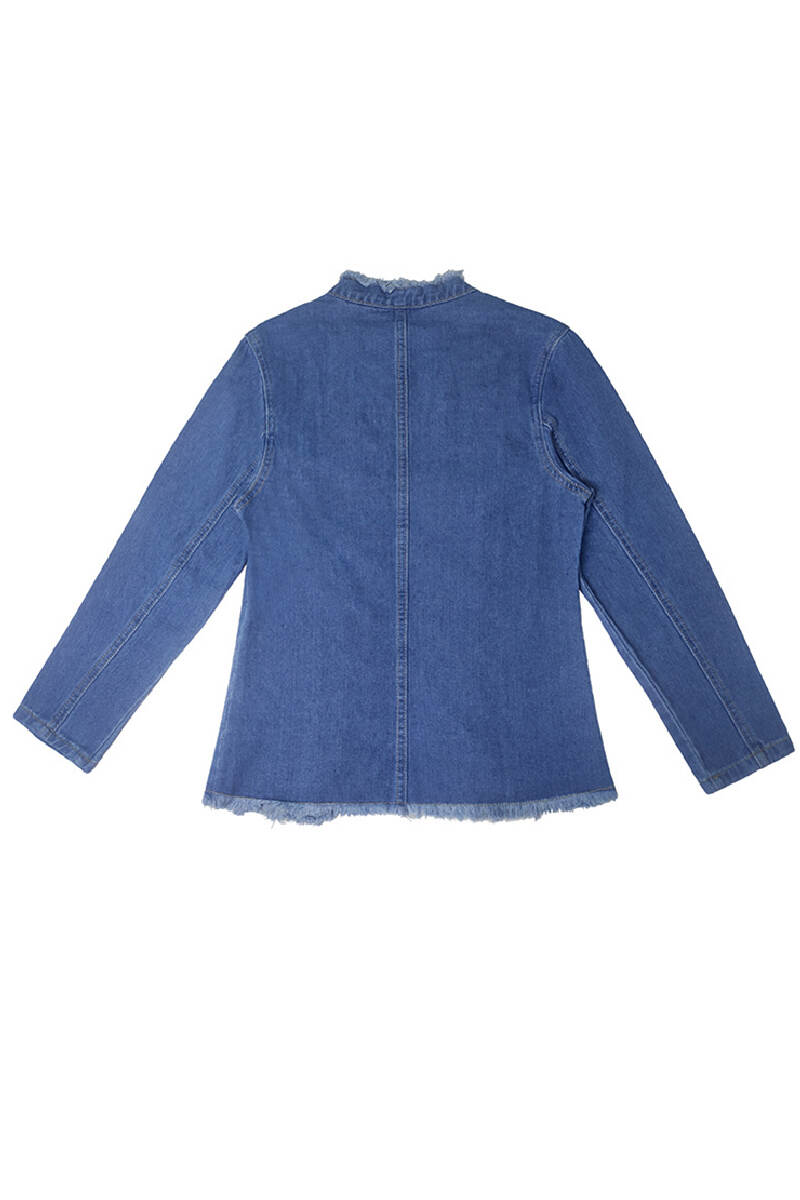 Blue Casual Solid Cardigan Long Sleeve Regular Denim Jacket