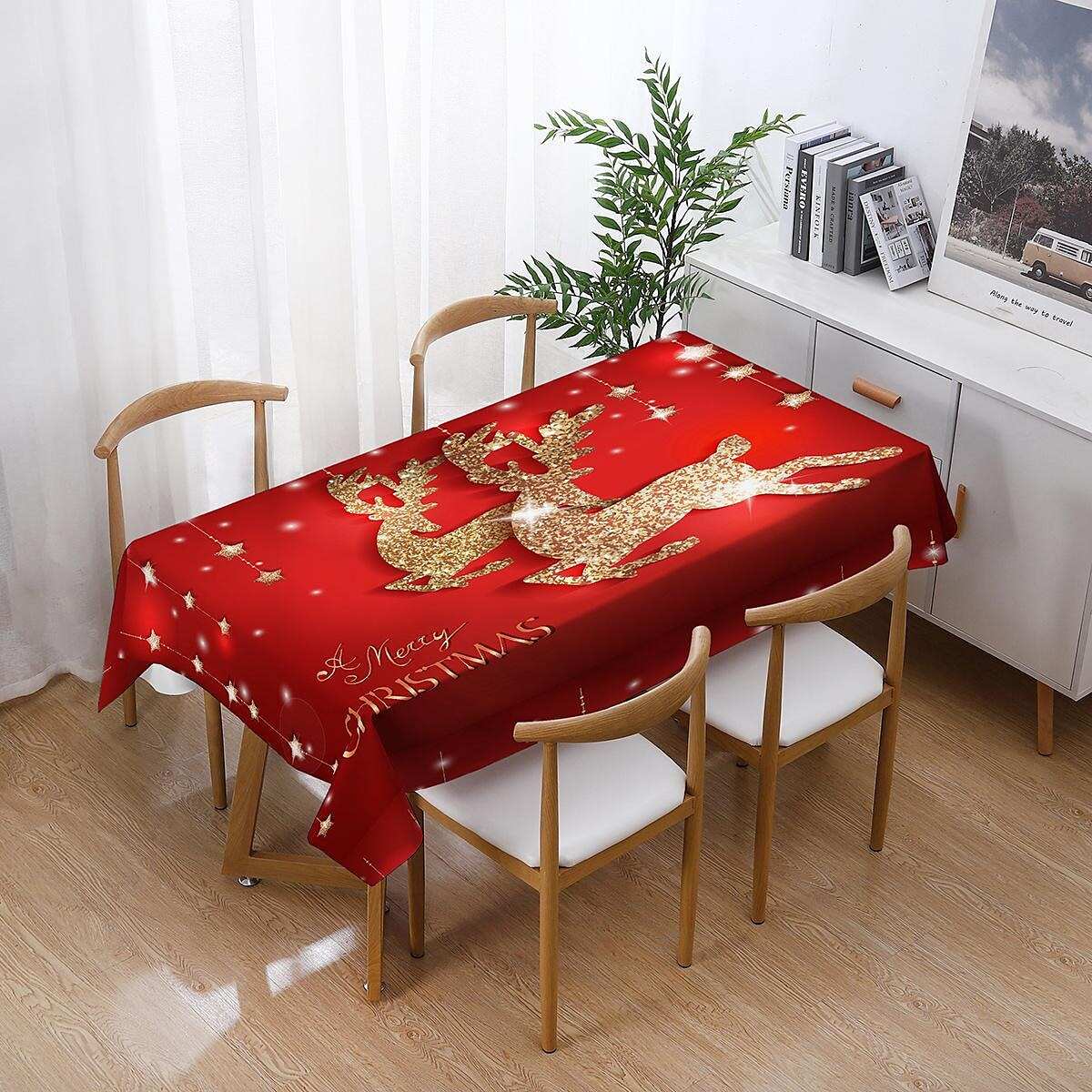 Christmas Printed Cotton Linen Rectangle Tablecloth