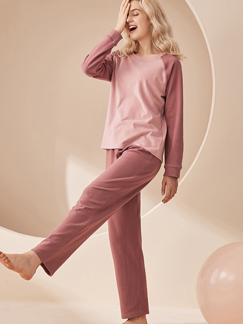 Regular Fit Casual Regular Sleeve Plain Crew Neck Couple Pajama Set