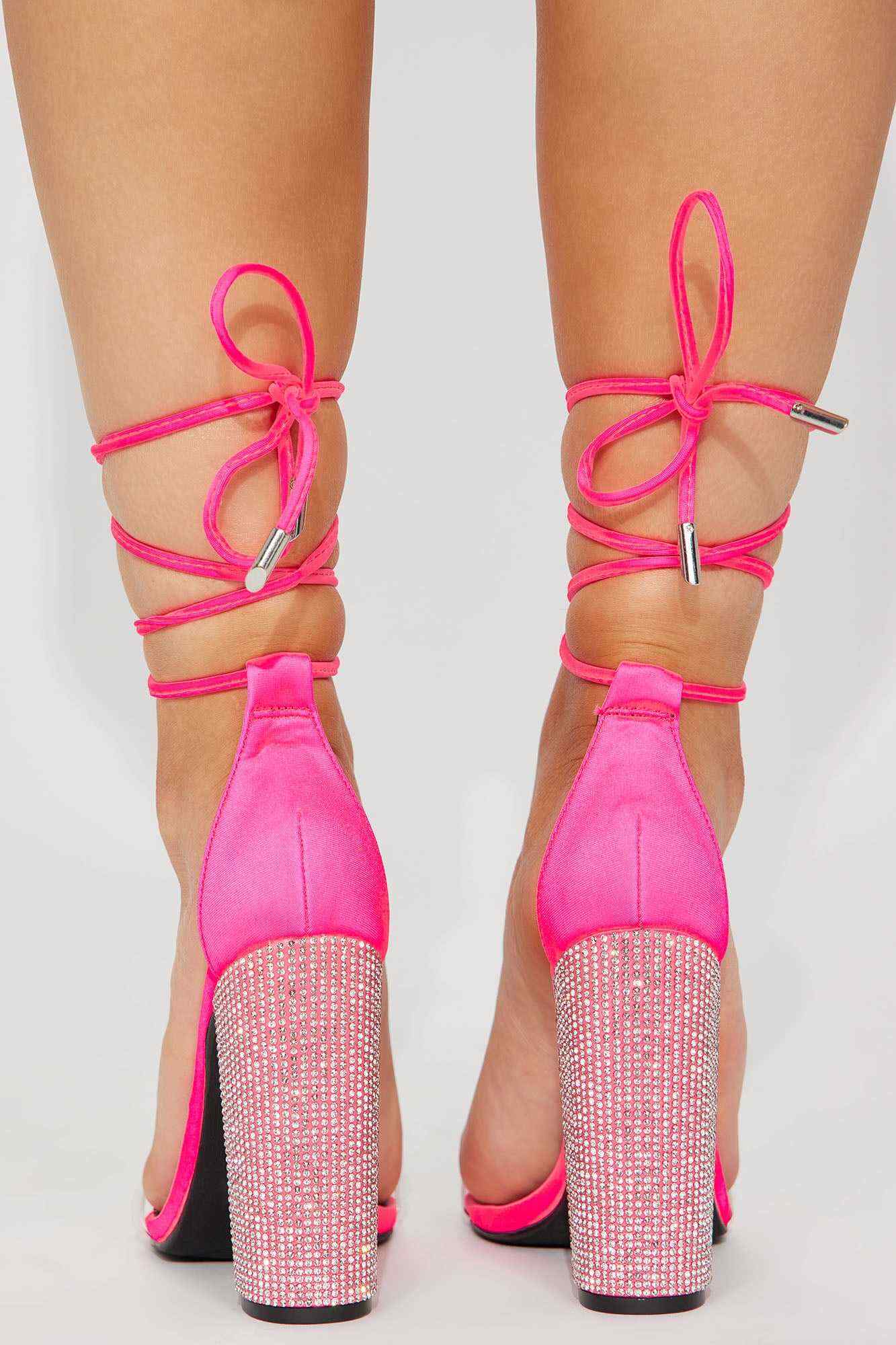 Marceline Embellished Heeled Sandals   Neon Pink