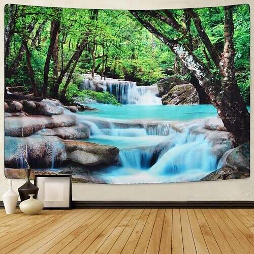 Nature Wall Tapestry Art Decor Landscape Magical Green Mistry Forest