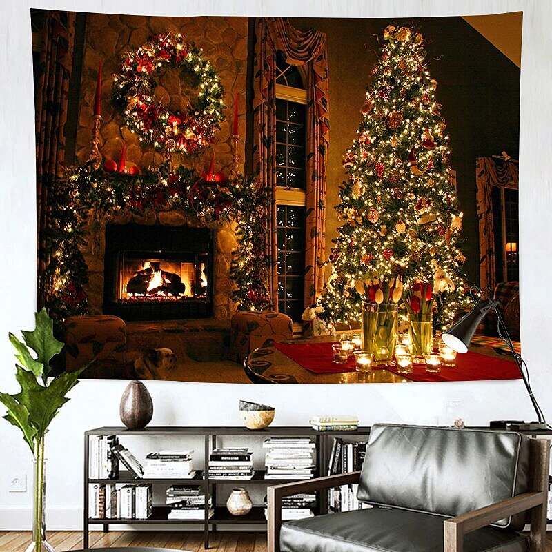 Christmas Tree Holiday Party Wall Tapestry Art Decor Bedroom Living Room Decoration