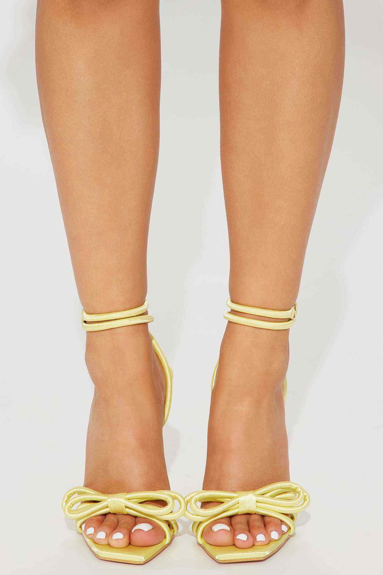 April Satin Bow Heels   Yellow