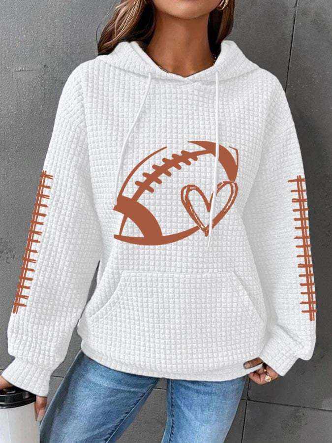 Women's Pumpkin Football Fall Print Waffle Hoodie- Buy 3 and get free shipping