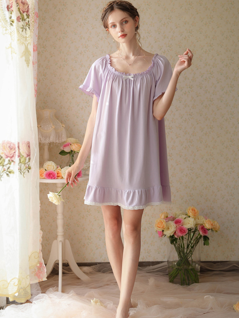 Simple Plain Cotton Floral Others Nightdress