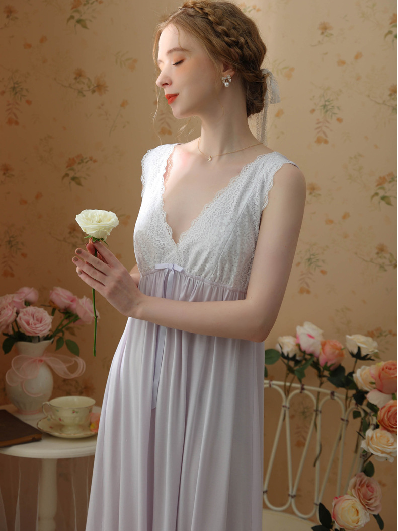 Modal Lace V Neck Vacation Nightdress