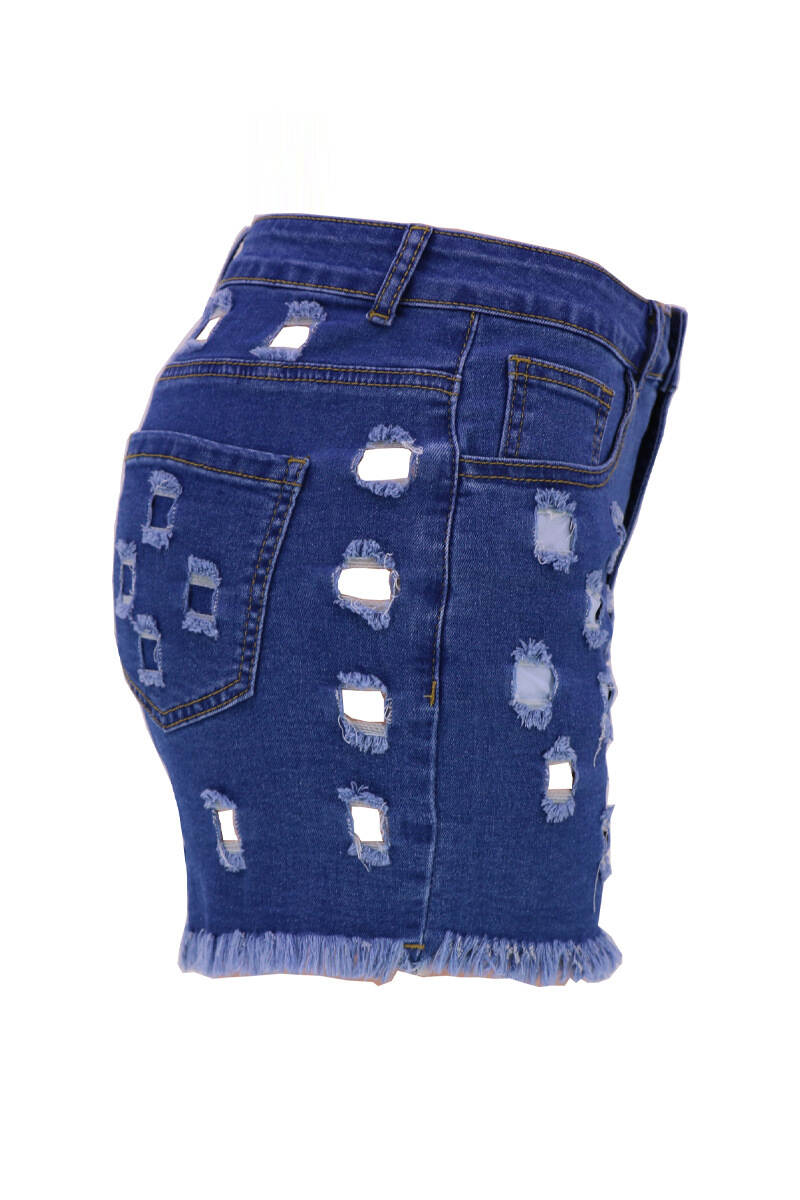 Light Blue Street Solid Hollowed Out Pocket Buttons Zipper Mid Waist Skinny Denim Shorts