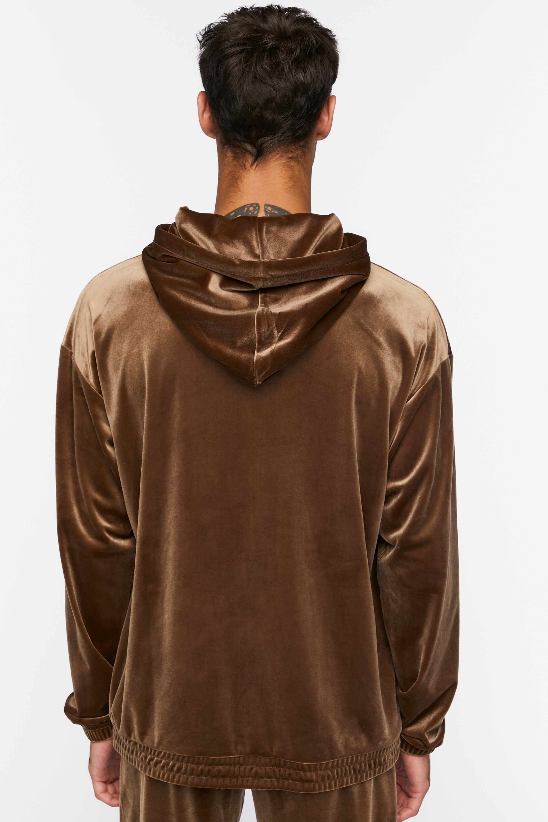 Men Apparel | Velour Drawstring Hoodie Brown Forever21 - JX38828