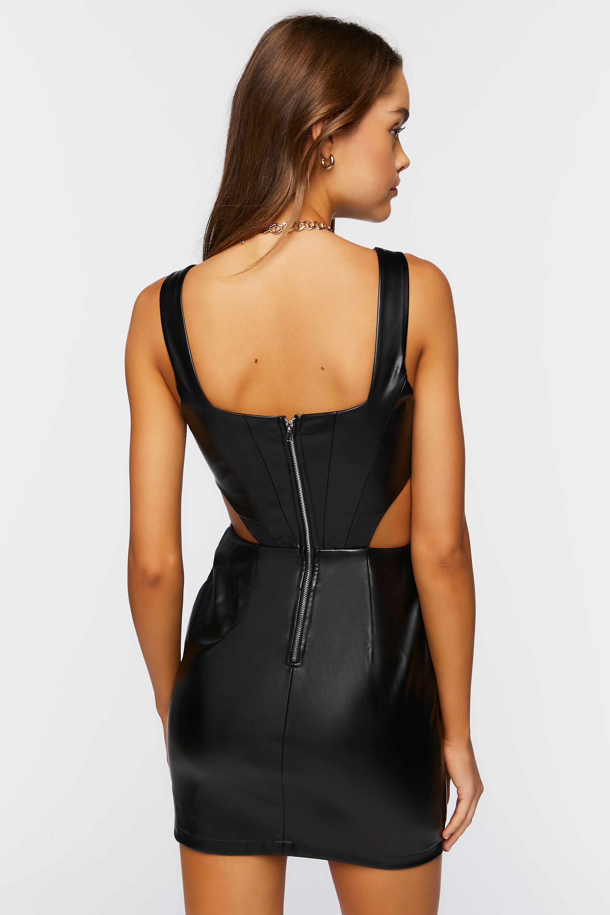 Women Apparel | Faux Leather Cutout Mini Dress Black Forever21 - RH26198